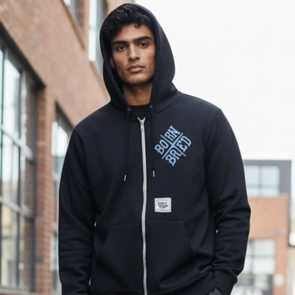 Born & Bred Black Hoodie Men’s Size Medium Full Front Zip USA Made‎